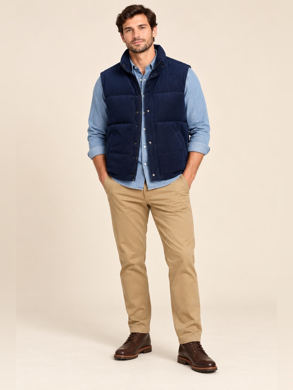 Old Navy Mens Navy Corduroy Puffer Vest Quilted Zip Snap Size XL
